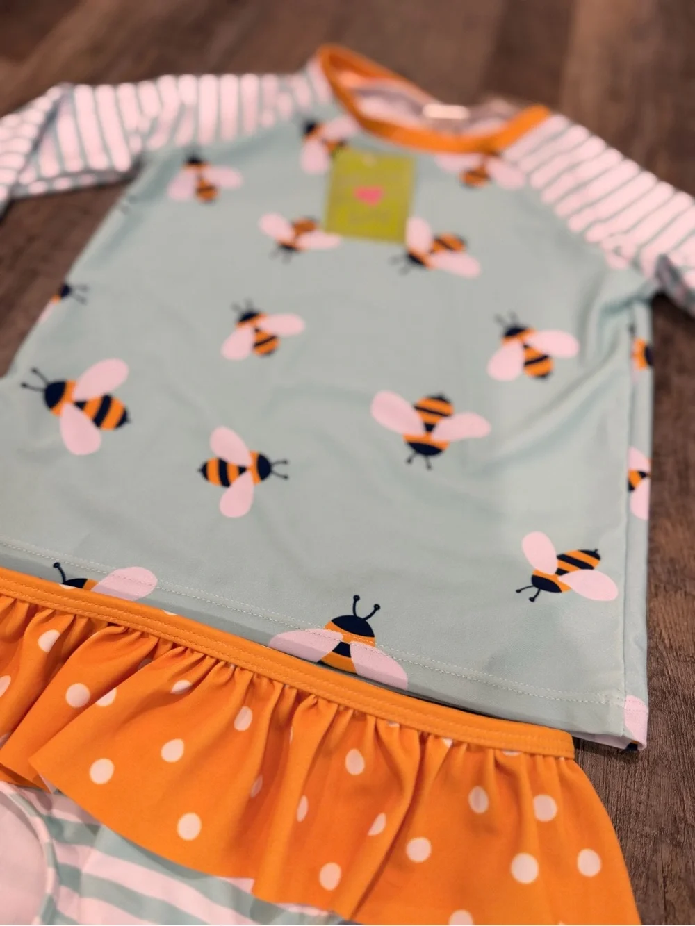 🐝 NWT Kids Bee Print Rash Guard Set - Mint & Orange